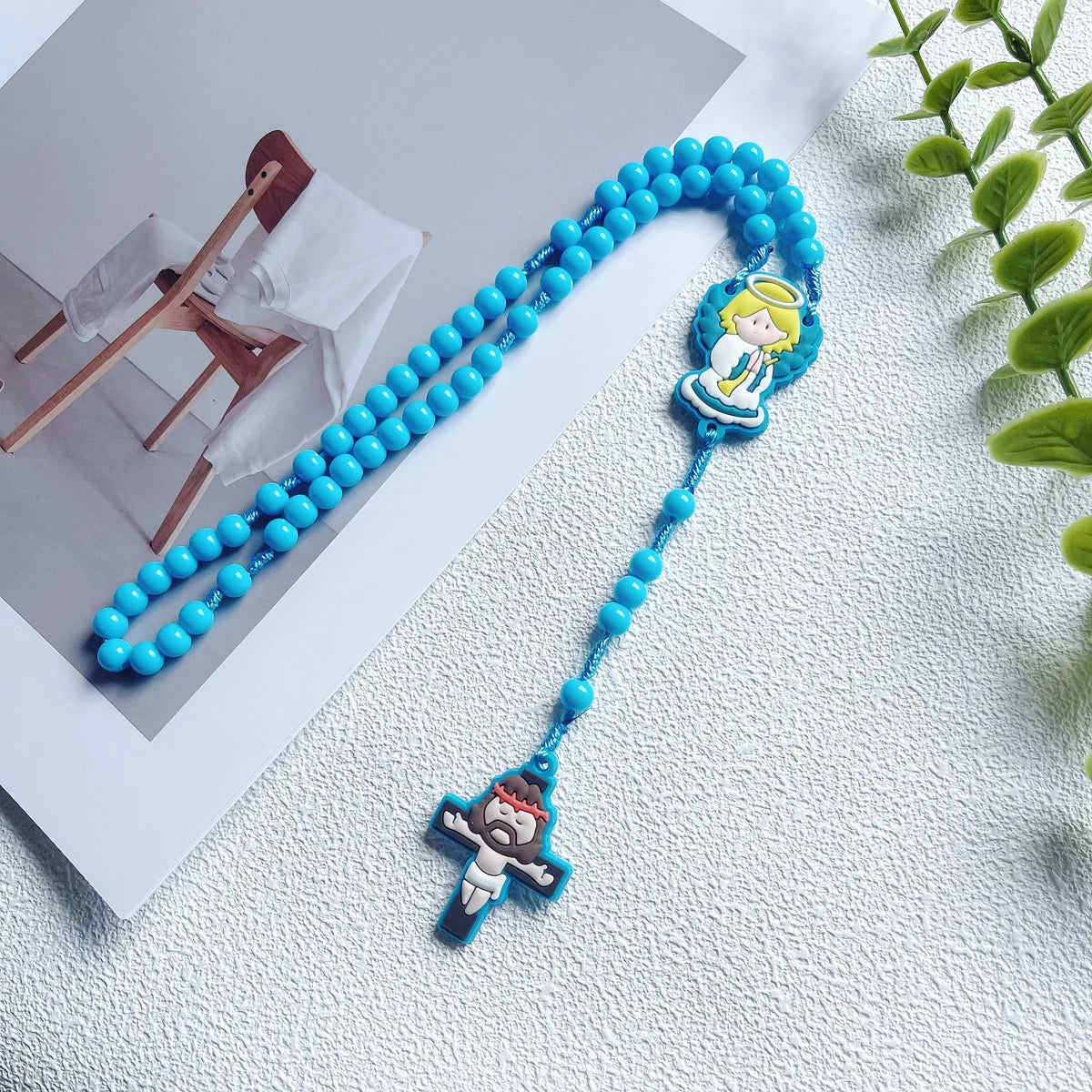 1 Piece Set Children's Catholic Rosary with Virgin Mary Angel Cross Pendant Boys Girls Communion Party Gift