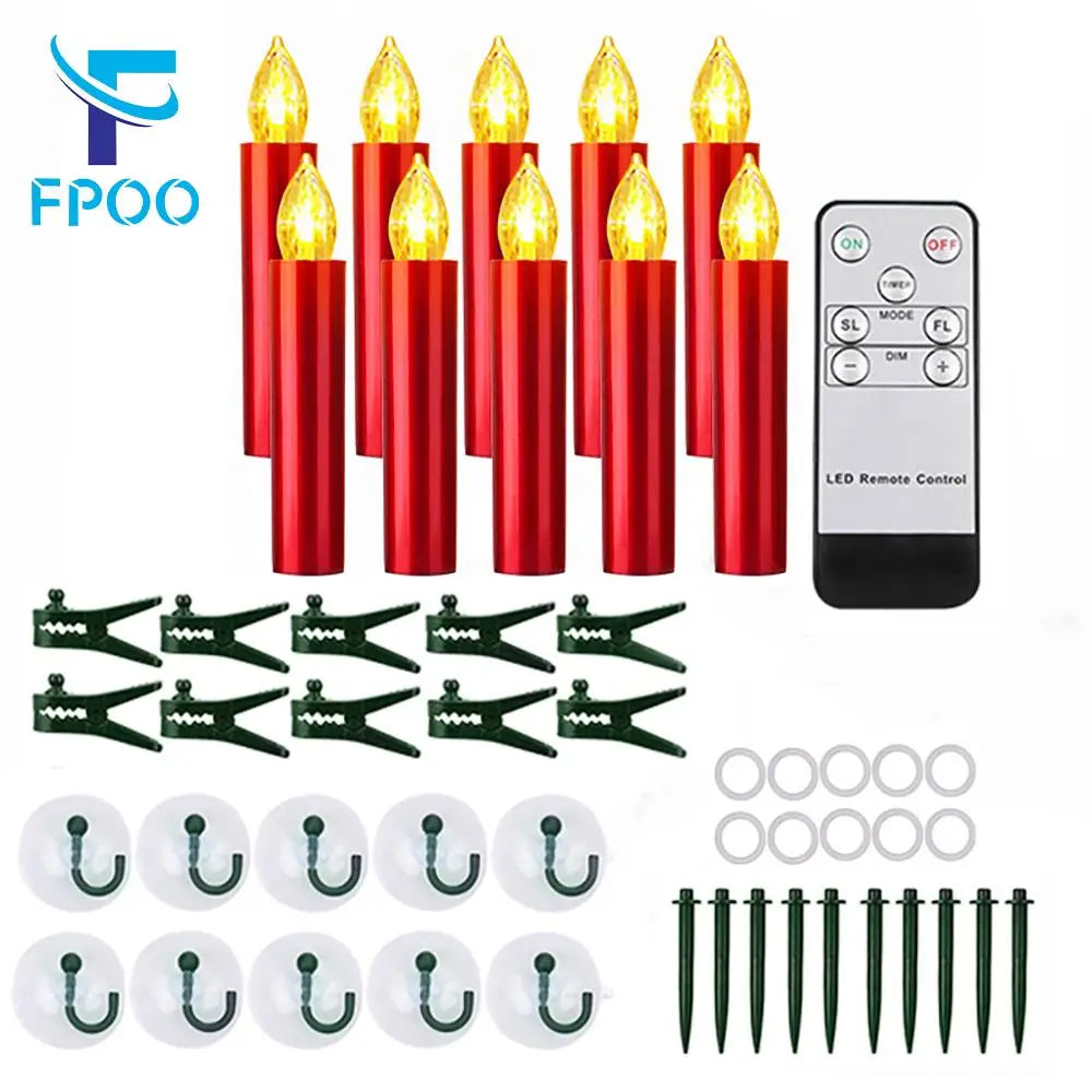 10PCS Led Candles For Christmas Tree Decoration With Timer Remote Flickering Flame Birthday New Year Gift Home Decor Candle Lamp
