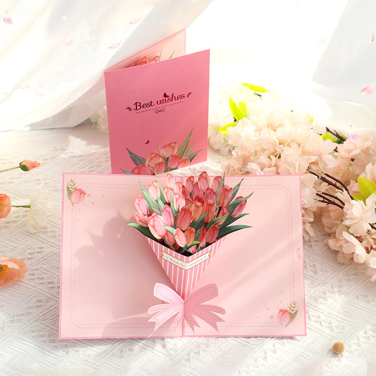 1 Tulip Bouquet Mother's Day Greeting Card, Beautiful Greeting Card Holiday Gift to Expression of Gratitude to Mom (With Envelop