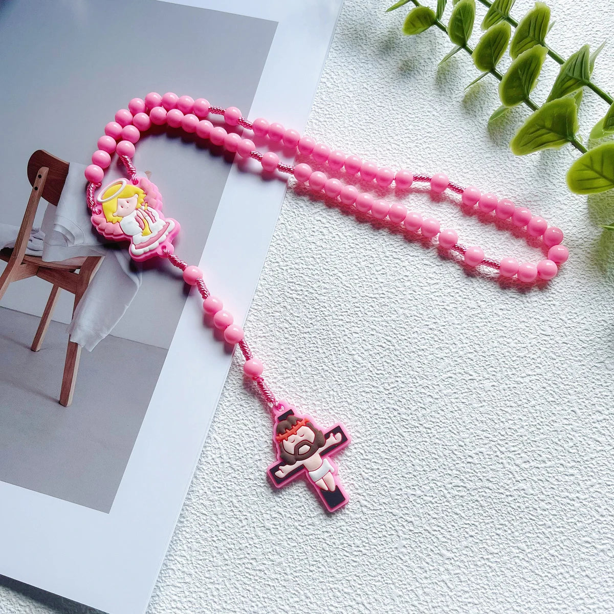 1 Piece Set Children's Catholic Rosary with Virgin Mary Angel Cross Pendant Boys Girls Communion Party Gift