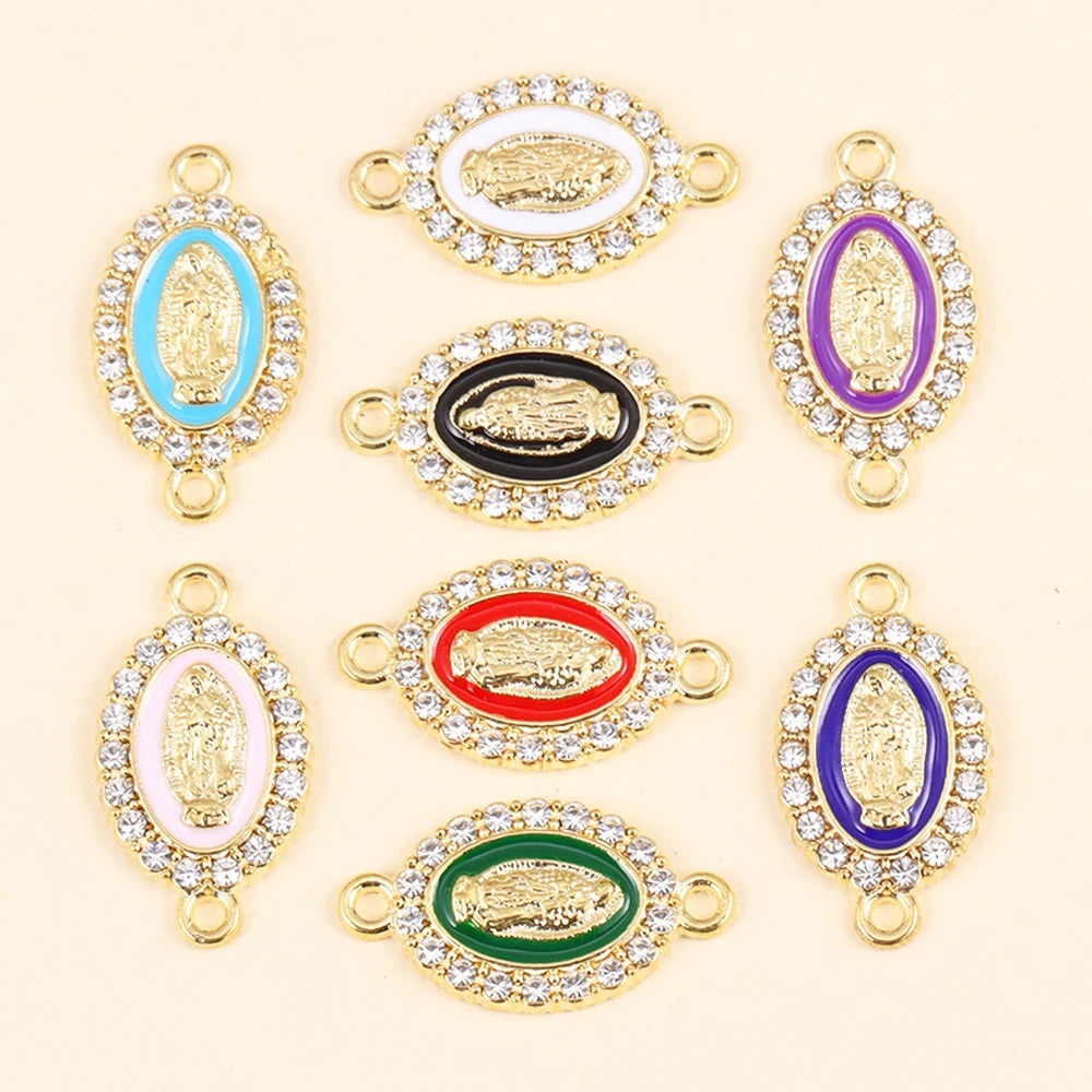 10Pcs Classic Enamel Miraculous Medal Virgin Mary Catholic Holy Charm Gold Plated Pendant Diy Necklace Jewelry Accessories