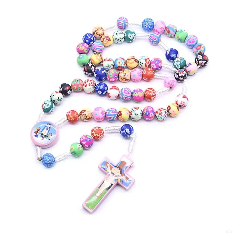 Rosary Necklace Catholic Rose Beads Religion Long Chain Children Jewelry Charm Gifts