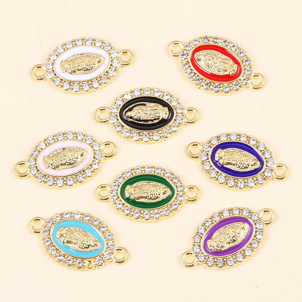 10Pcs Classic Enamel Miraculous Medal Virgin Mary Catholic Holy Charm Gold Plated Pendant Diy Necklace Jewelry Accessories