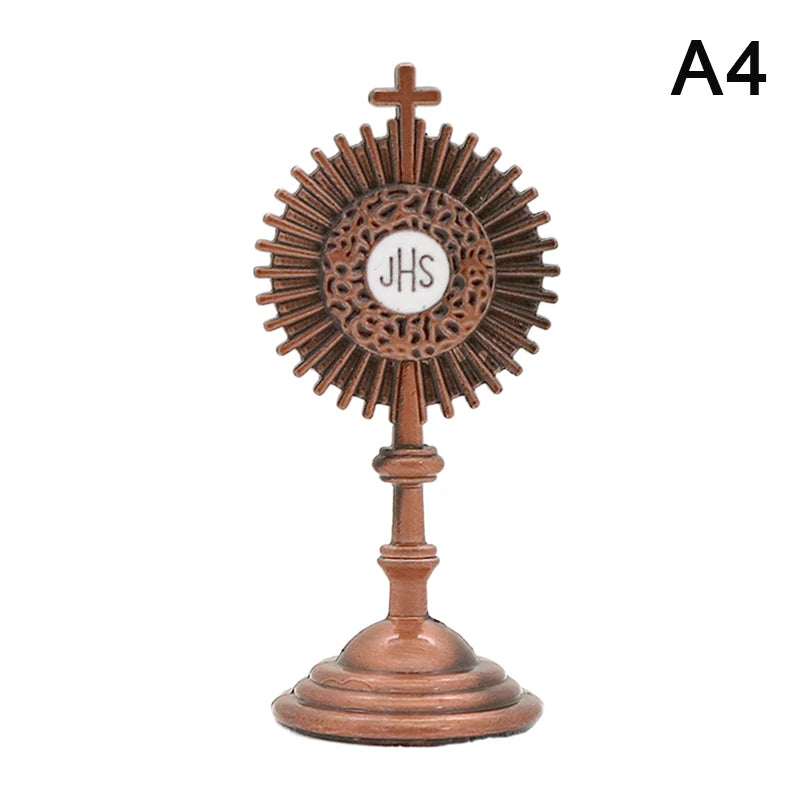 1pc Catholic Christian Communion Statue Gold Jesus Hominum Salvator Home Office Table Decoration Cross Figurine Religion Gift