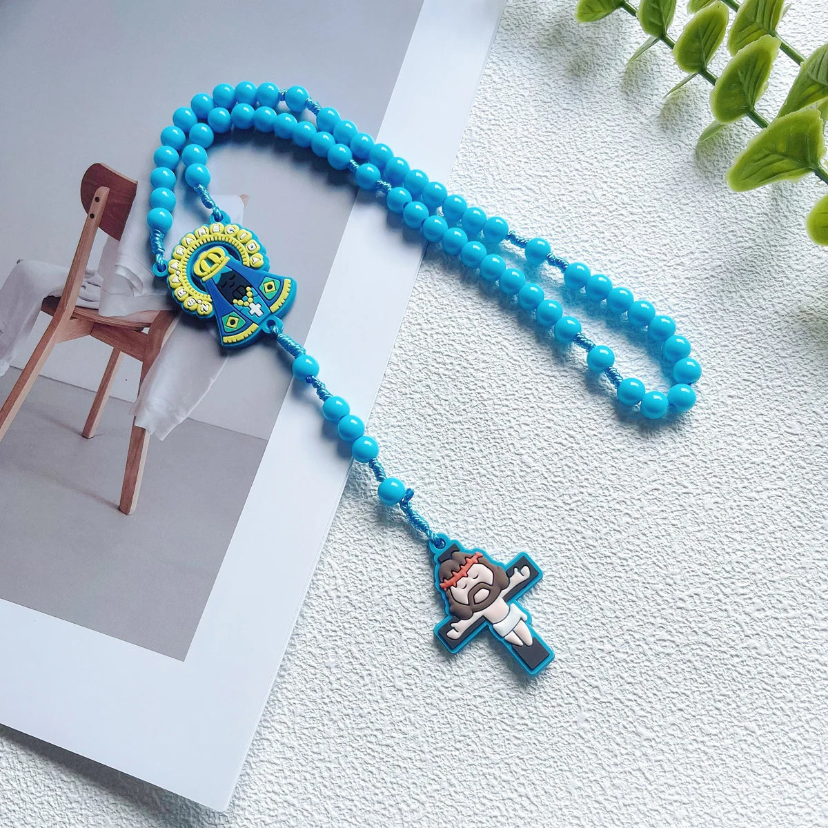 1 Piece Set Children's Catholic Rosary with Virgin Mary Angel Cross Pendant Boys Girls Communion Party Gift