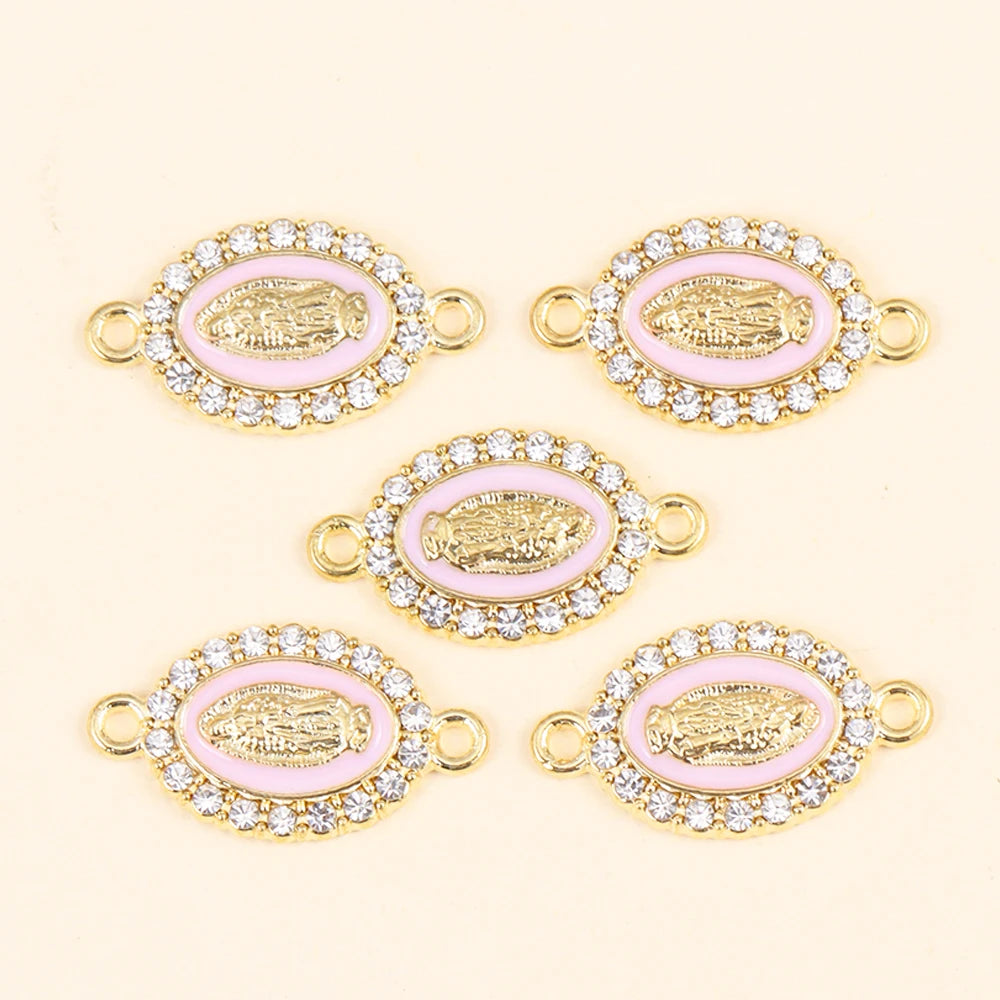 10Pcs Classic Enamel Miraculous Medal Virgin Mary Catholic Holy Charm Gold Plated Pendant Diy Necklace Jewelry Accessories