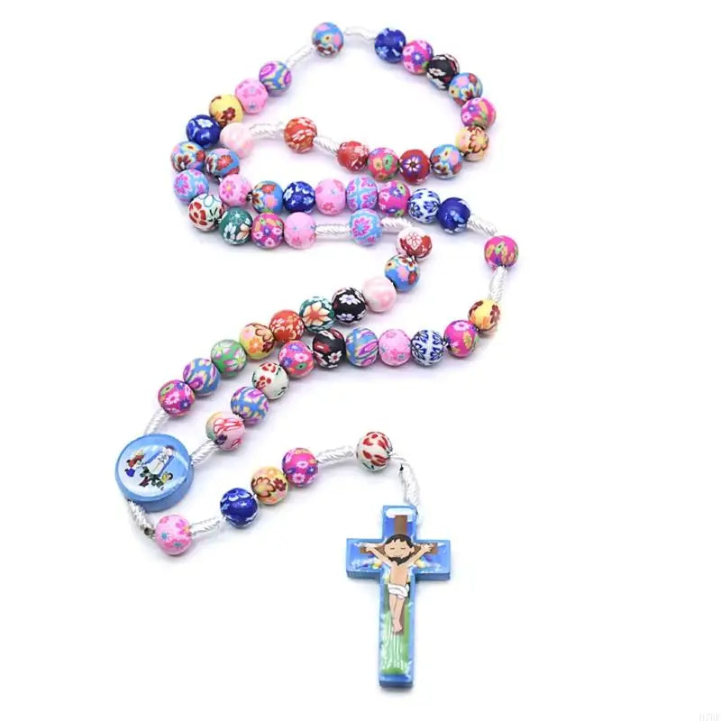 Rosary Necklace Catholic Rose Beads Religion Long Chain Children Jewelry Charm Gifts